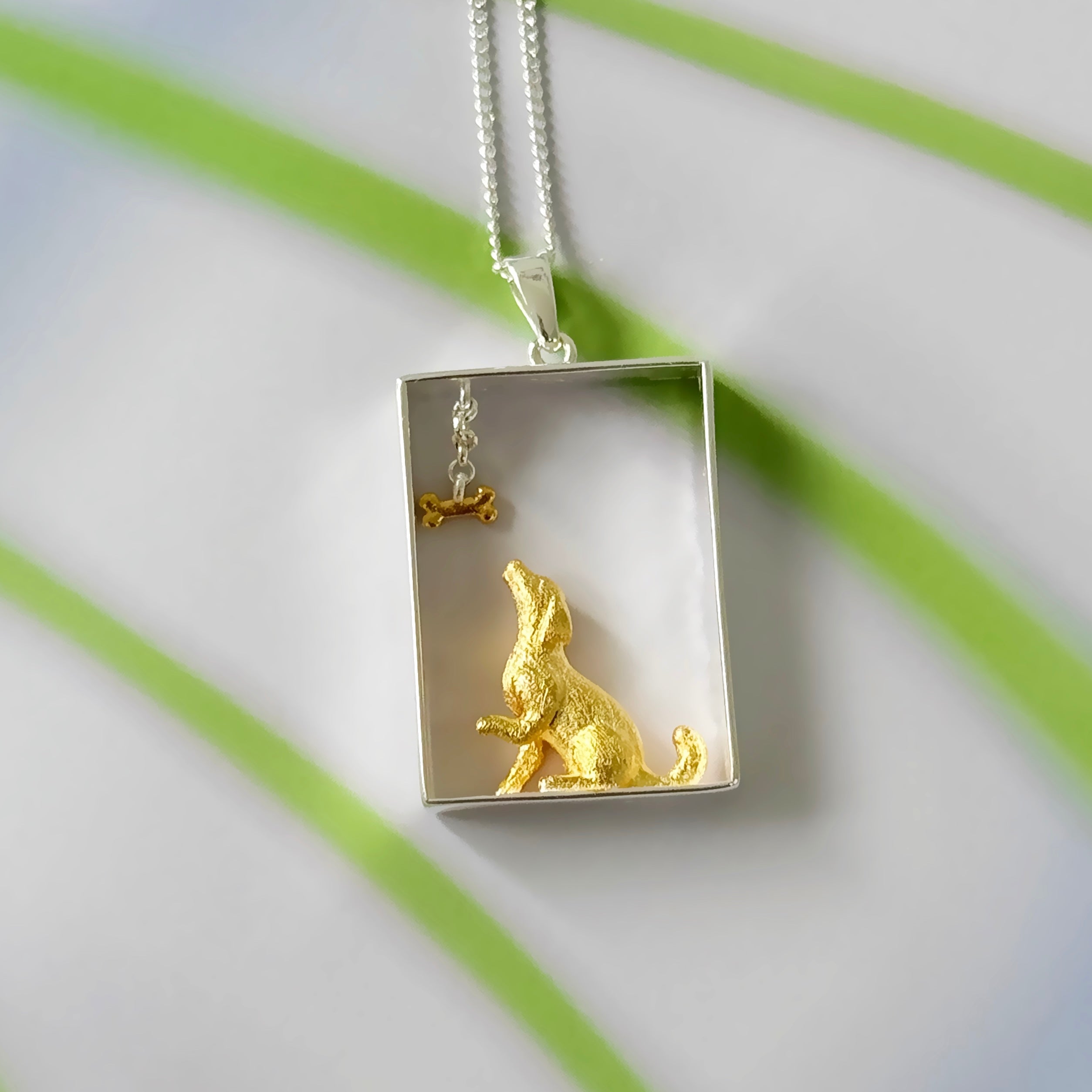 Dog bone charm silver necklace