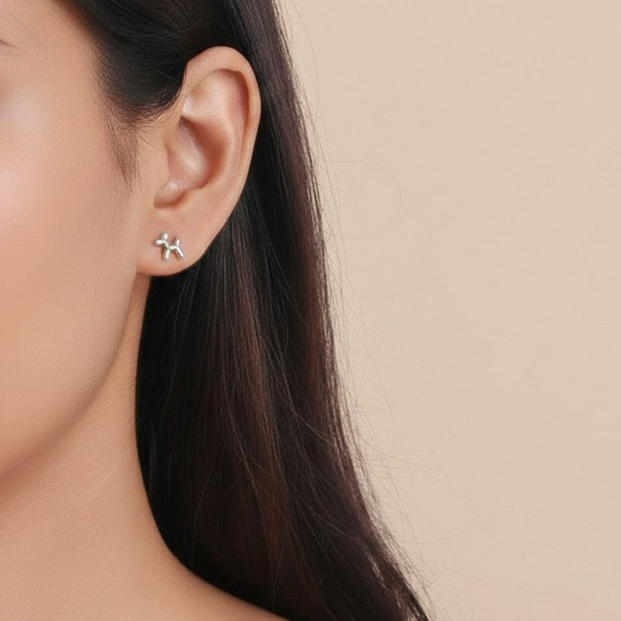 Balloon Dog Silver Dainty Screw Back Kids Earrings