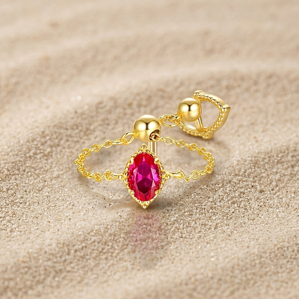 Giftable zircon chain ring adjustable sterling silver gold plated ring perfect gift for her