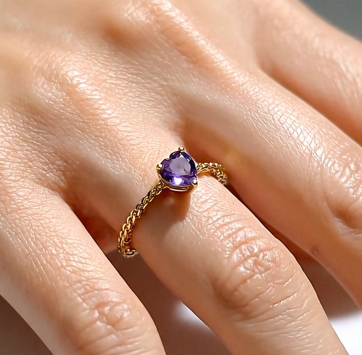 Purple Heart Gold Chain Ring