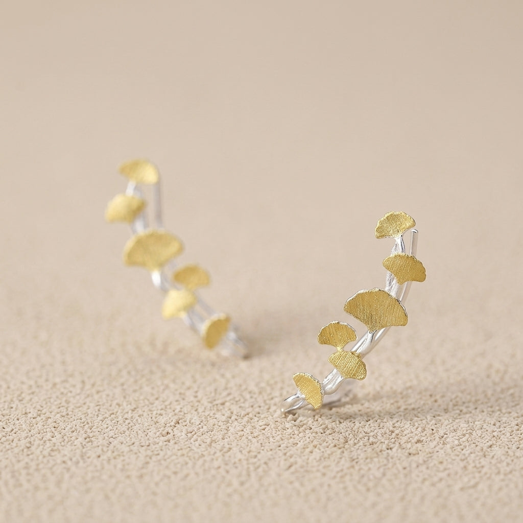 Ginkgo climber earrings in a premium gift box, symbolizing resilience and longevity for a meaningful present