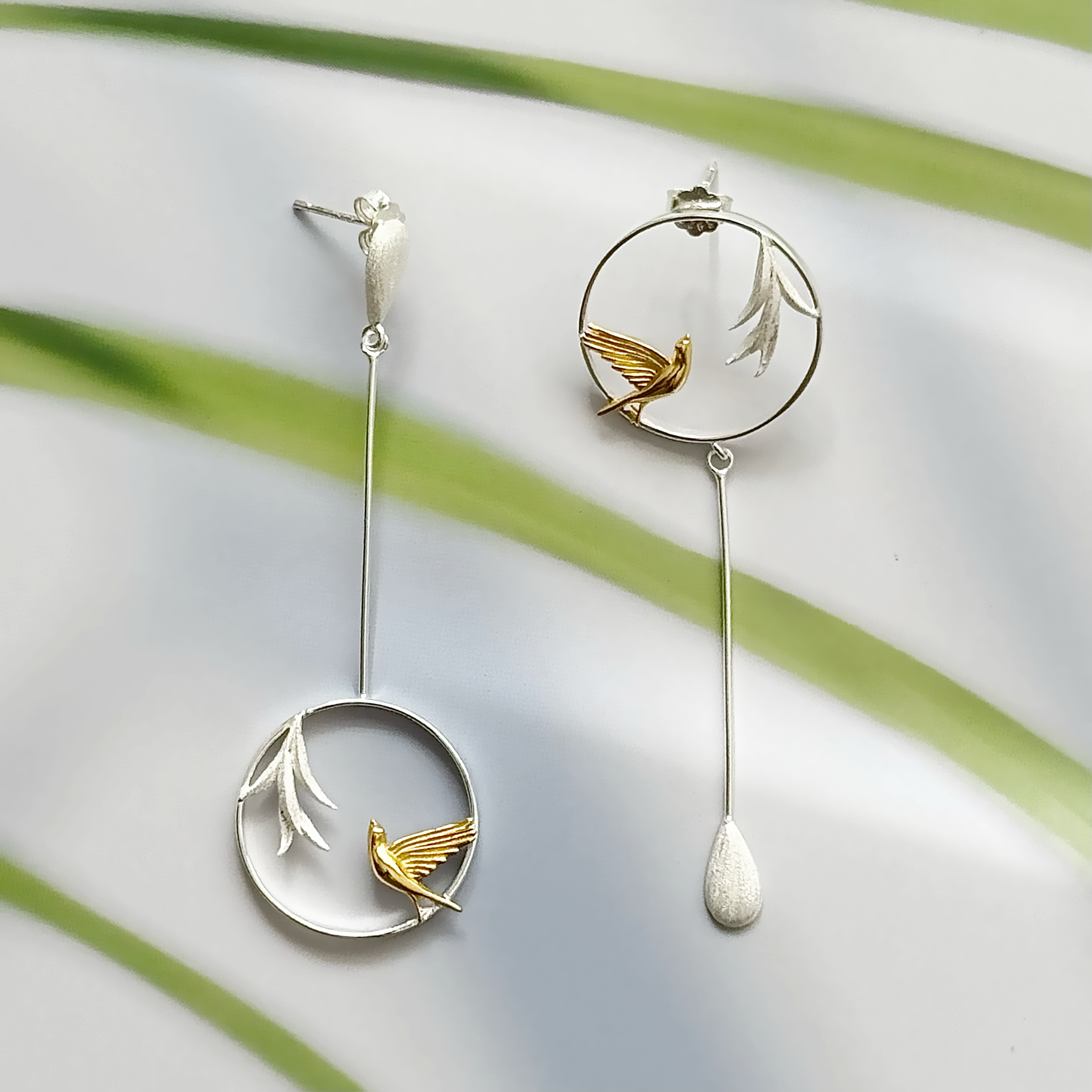 Long bird earrings