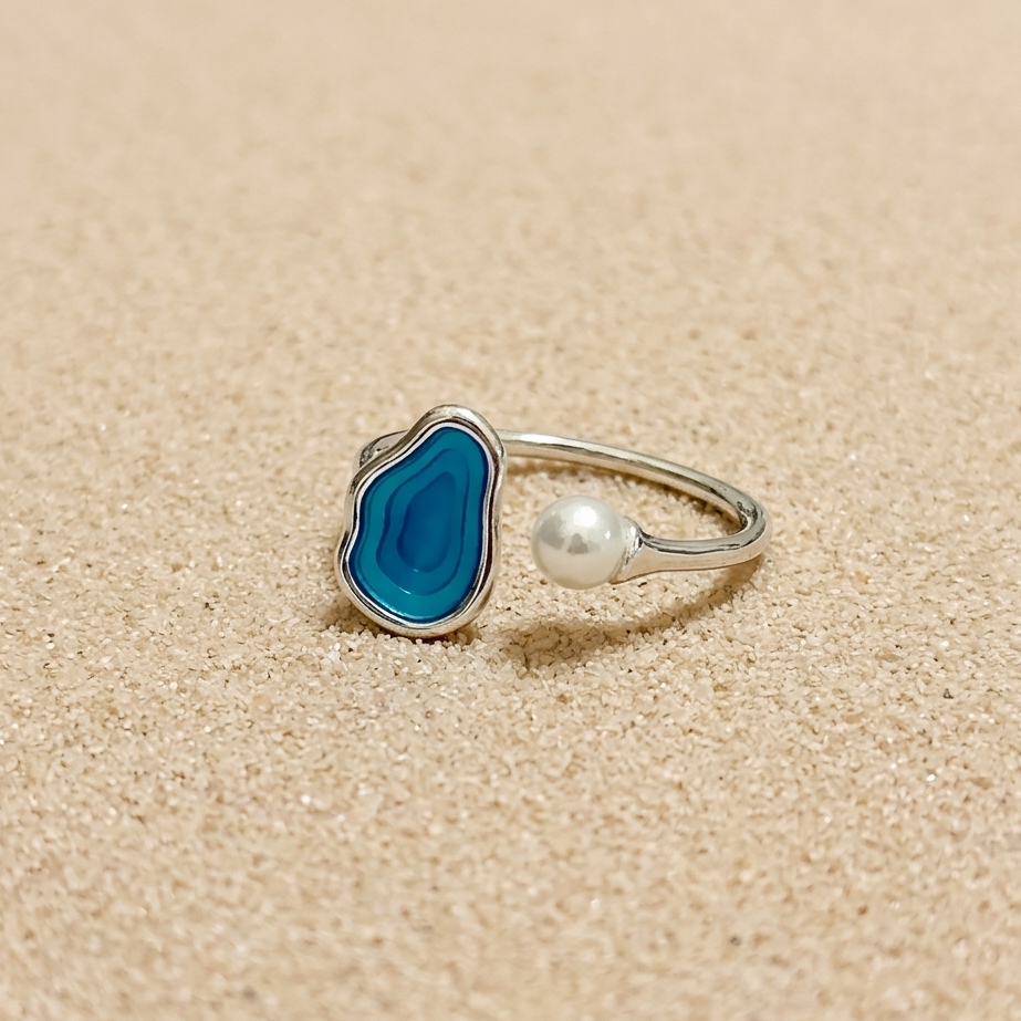 Unique Lake Inspired Size adjustable ring for her