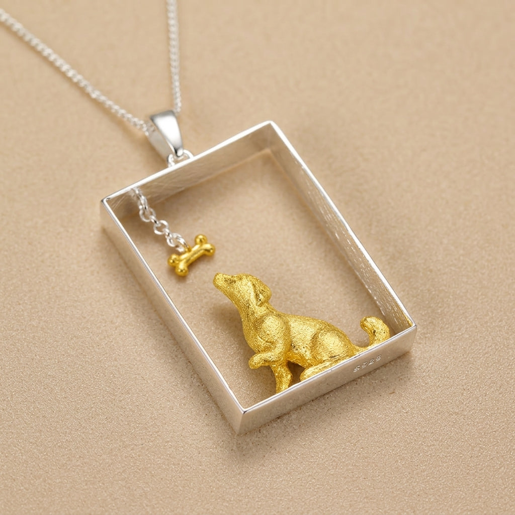 18Kt Gold plated Dog & Geometric Necklace