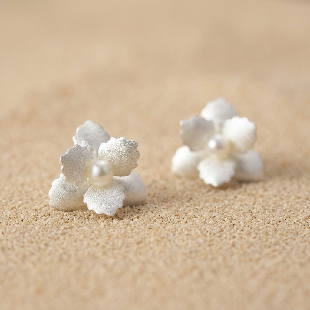Sterling silver flower stud fine earrings gift for dainty jewelry lovers