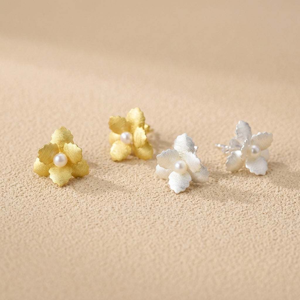 Sterling silver & 18Kt flower stud earrings Gifts for flower lovers