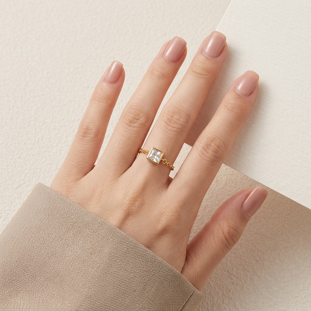 Affordable adjustable zircon chain ring sterling silver gold plated budget friendly jewelry