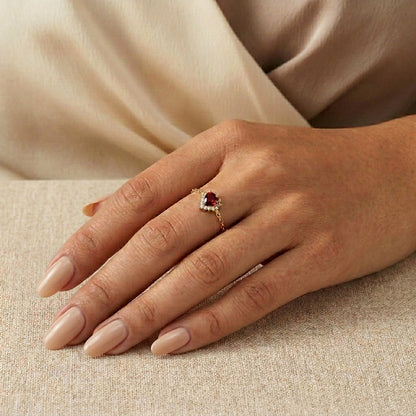 Sterling silver red heart shaped size adjustable chain ring