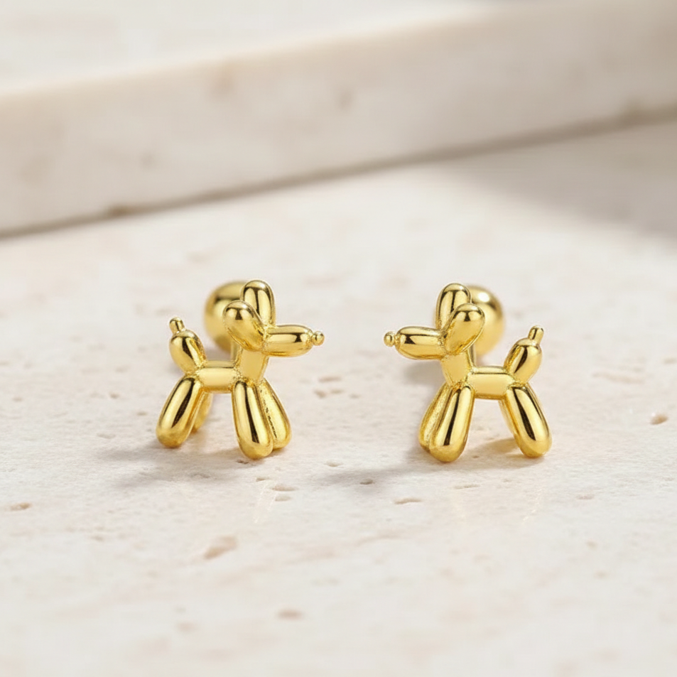 Balloon Dog Gold Plated Dainty Screw Back Earrings