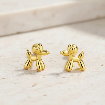 Balloon Dog Gold Plated Dainty Screw Back Earrings