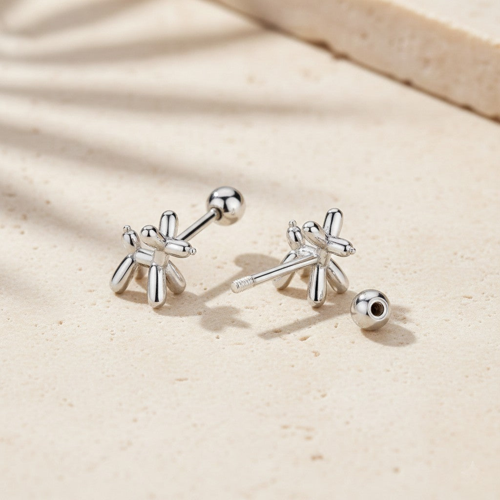 Balloon Dog Sterling Silver Dainty Screw Back Earrings