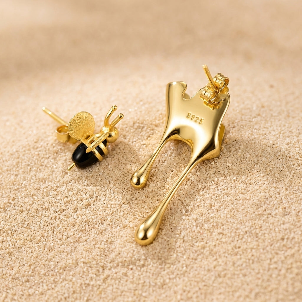 Unique bee and honey drip jewelry set in a premium gift box, a creative Christmas gift for women who love bold, artisanal style