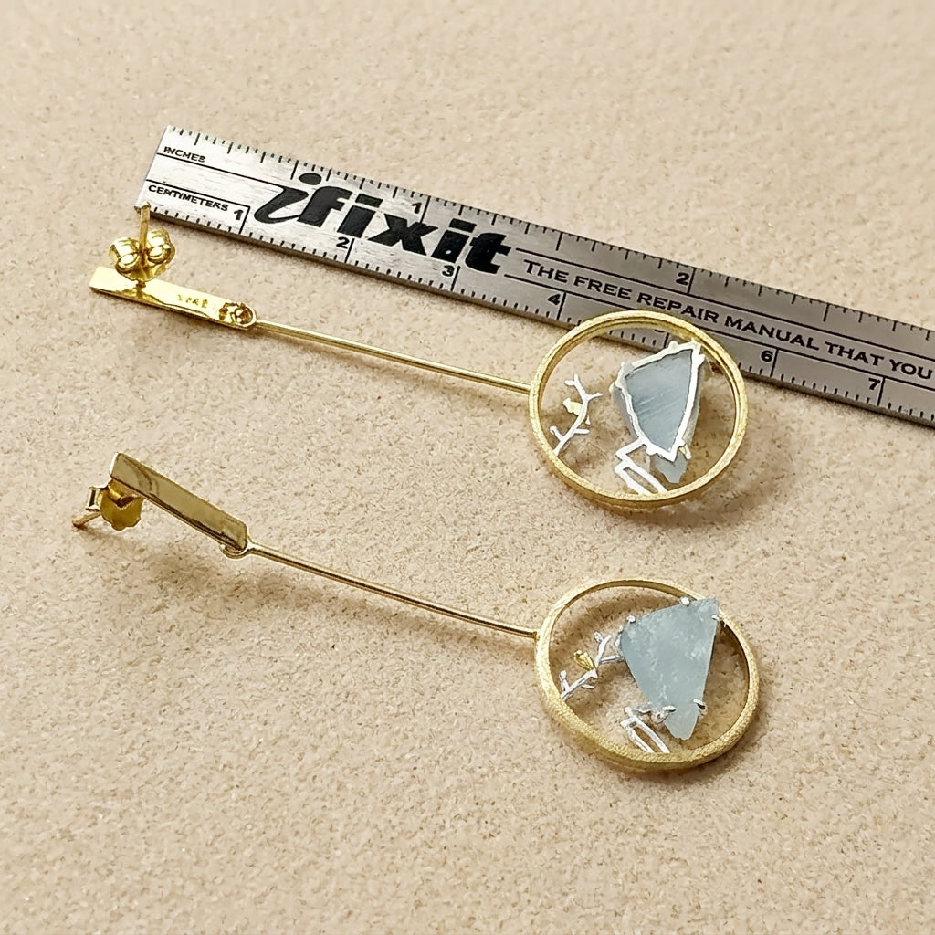 Handcrafted blue agate and sterling silver nature earrings, a unique mountain-inspired jewelry gift for hikers and bird watchers