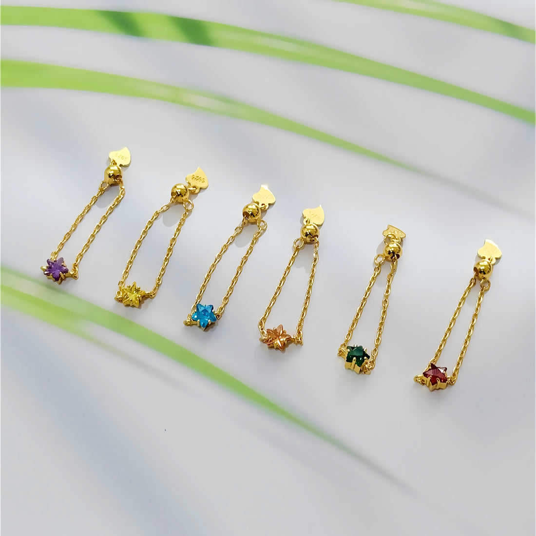 Dainty Color Stone Chain Ring