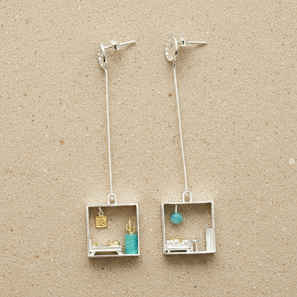 Long Dangle Cat Silver Earrings