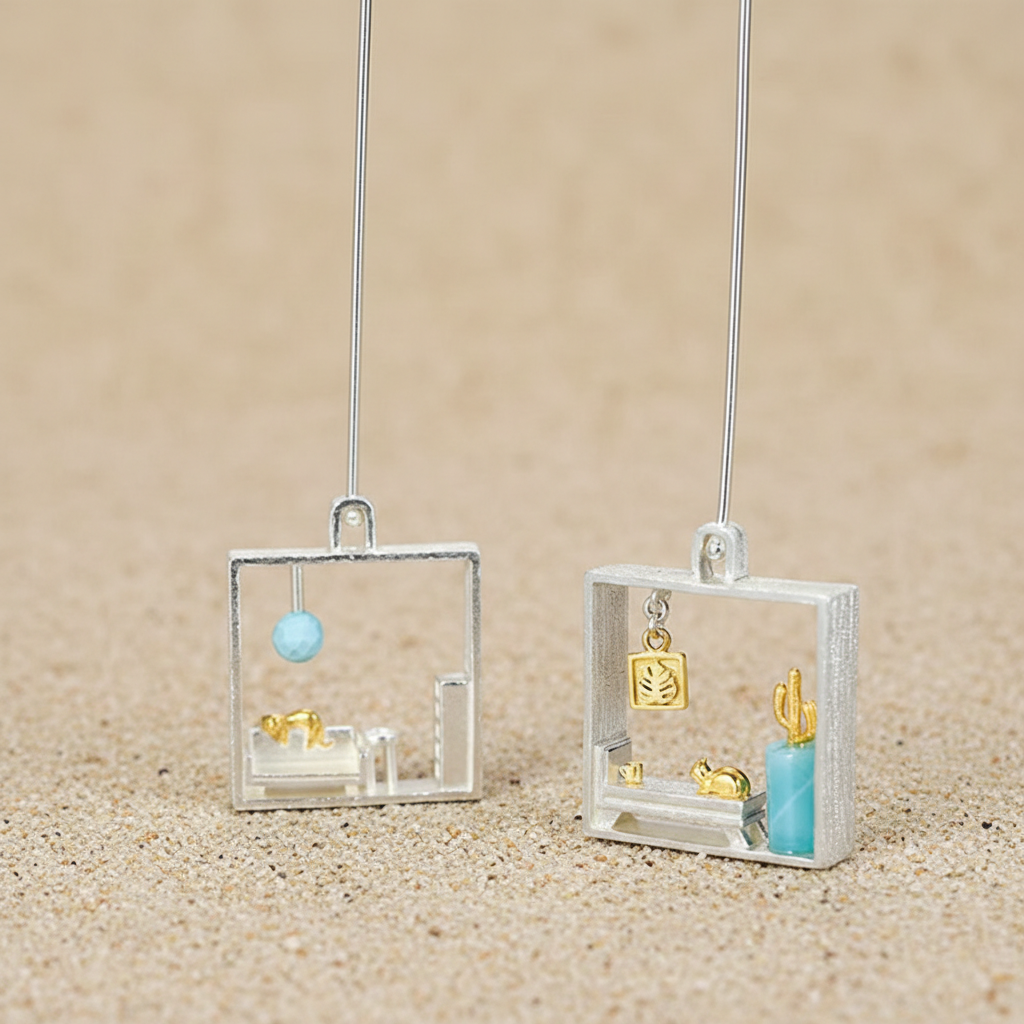 Unique designer silver 18Kt  cat light weight jewelry