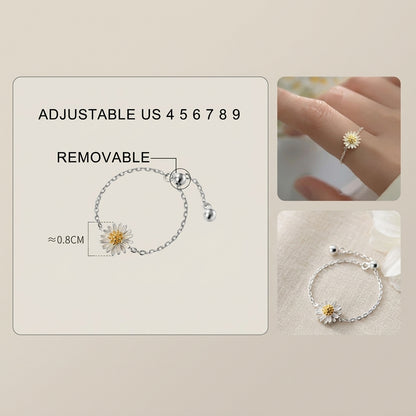 Holiday gift daisy adjustable ring sterling silver delicate flower ring gift for her