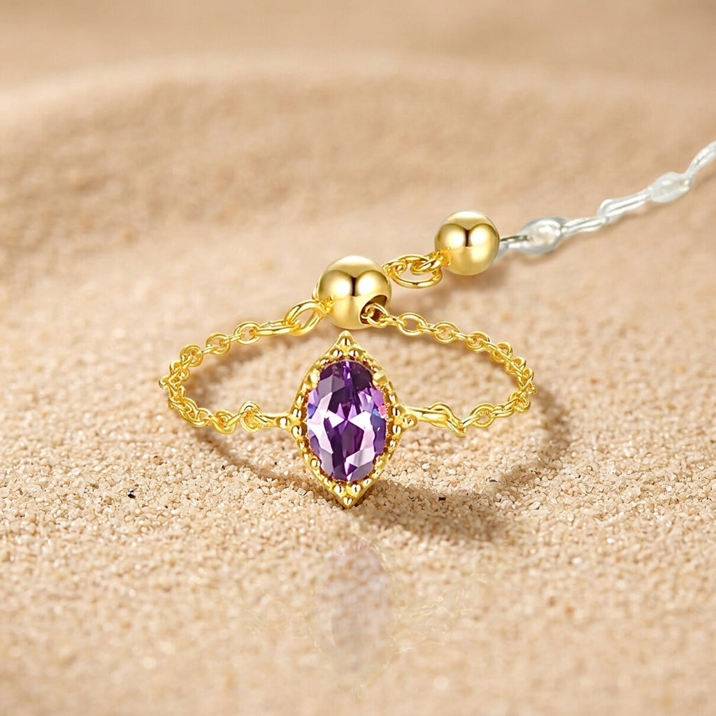 Modern adjustable chain ring with zircon stones sterling silver gold plated trendy ring