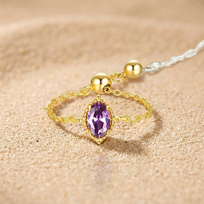 Modern adjustable chain ring with zircon stones sterling silver gold plated trendy ring
