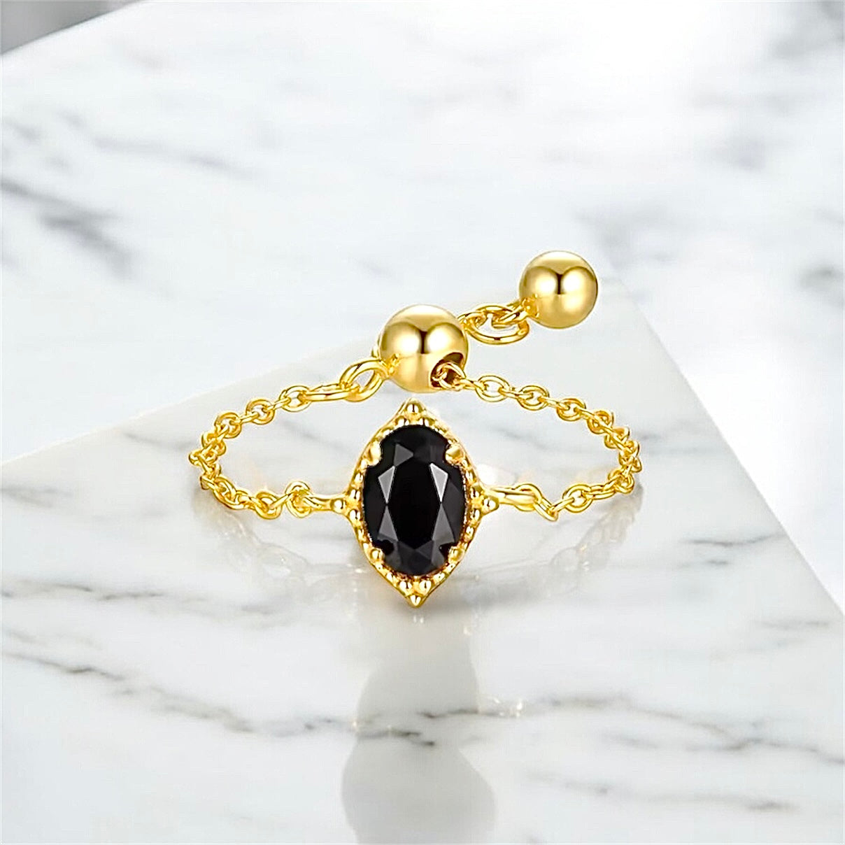 Black stone gold plated rings