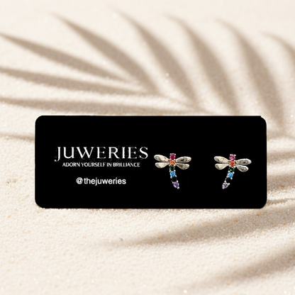 Colorful dragonfly studs in sterling silver; hypoallergenic insect earrings with screw backs for daughter gifts