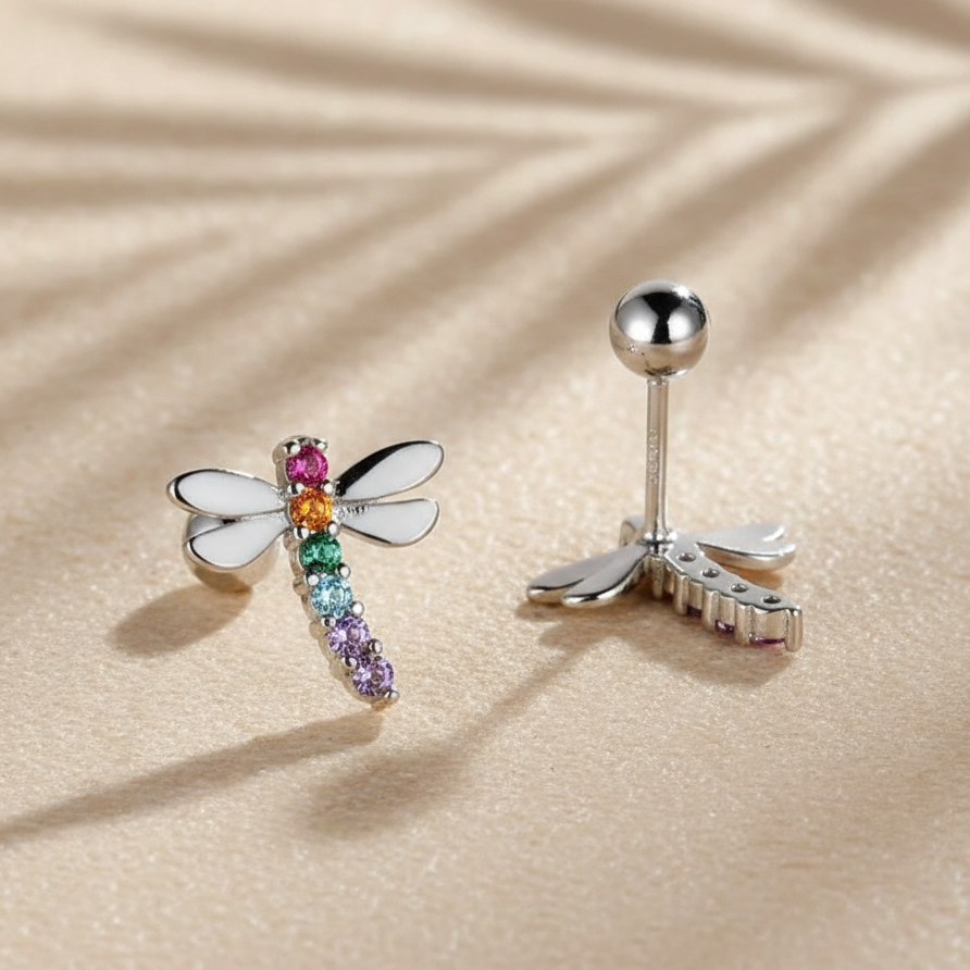 dragonfly stud earrings in a gift box; perfect zircon stones insect jewelry for kids&