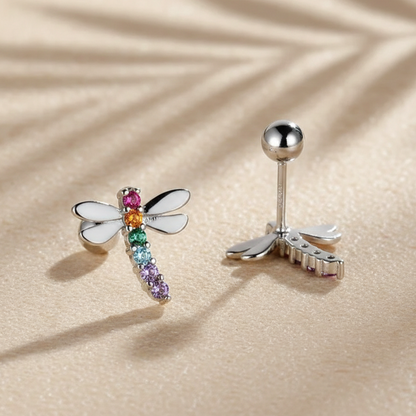 dragonfly stud earrings in a gift box; perfect zircon stones insect jewelry for kids&
