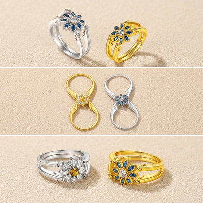 Macro view of 18kt gold plated sterling silver ring showing intricate double-sided flower petal craftsmanship