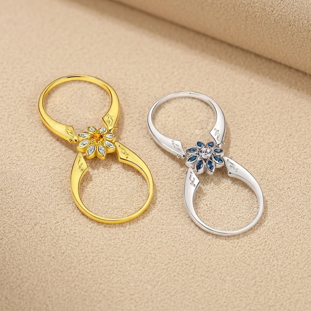 Unique reversible flower ring jewelry gift, 18kt gold plated silver ring for nature lovers and garden enthusiasts