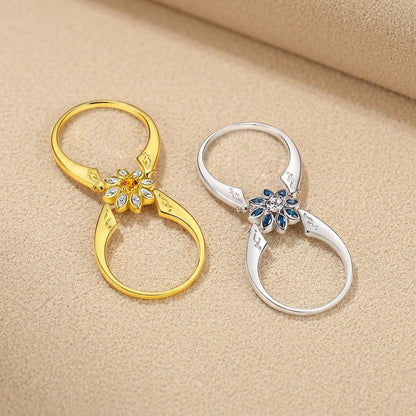 Unique reversible flower ring jewelry gift, 18kt gold plated silver ring for nature lovers and garden enthusiasts