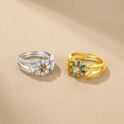 Minimalist boho reversible floral ring, 2-in-1 flower design gold ring for stacking or wearing as a statement.