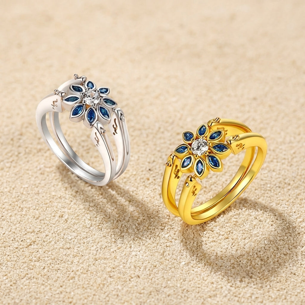 18kt gold vermeil floral ring for women, handcrafted sterling silver base with premium gold plating for durability.