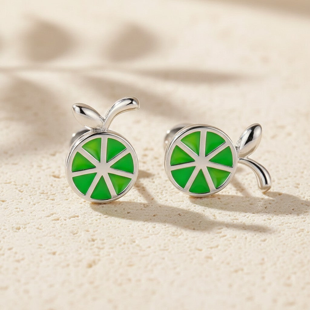 enamel apple sterling silver studs; hypoallergenic jewelry gift for daughters
