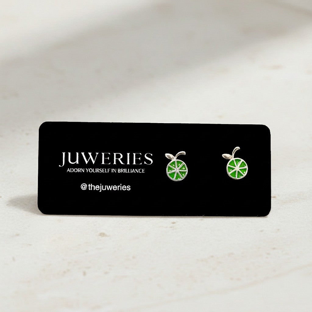green apple stud earrings in premium packaging, perfect for Mother’s Day gift giving