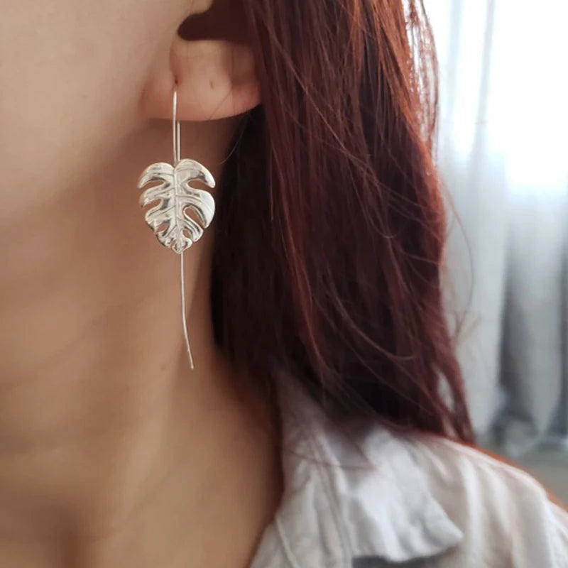 Monsteras Silver Leaf Earrings View