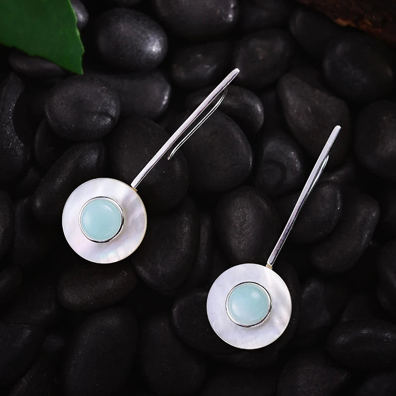 silver disc drop earrings view