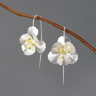 Flower Silver and Gold Drop Earrings