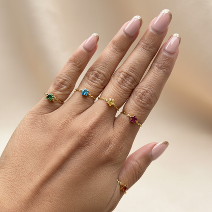 925 silver adjustable chain ring, zircon stones studded rings