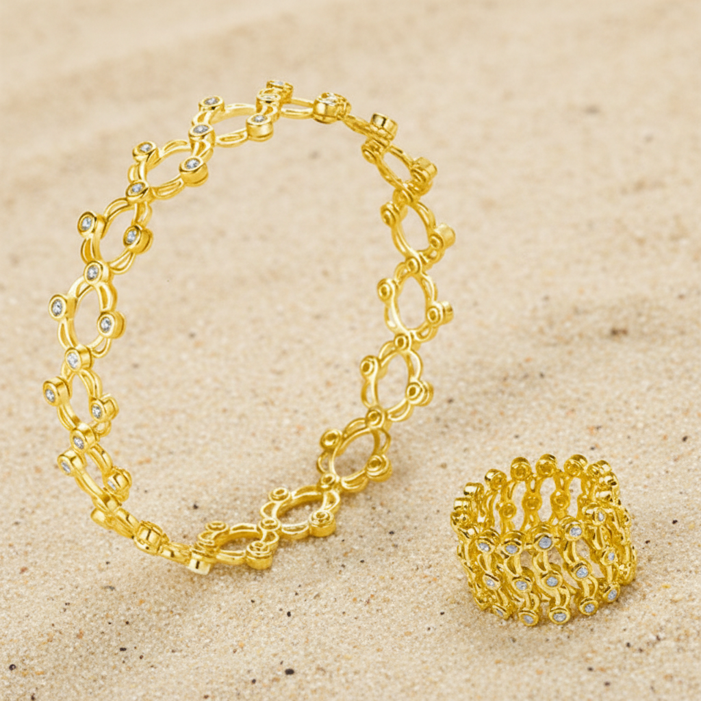 Adjustable Gold bracelet and ring 