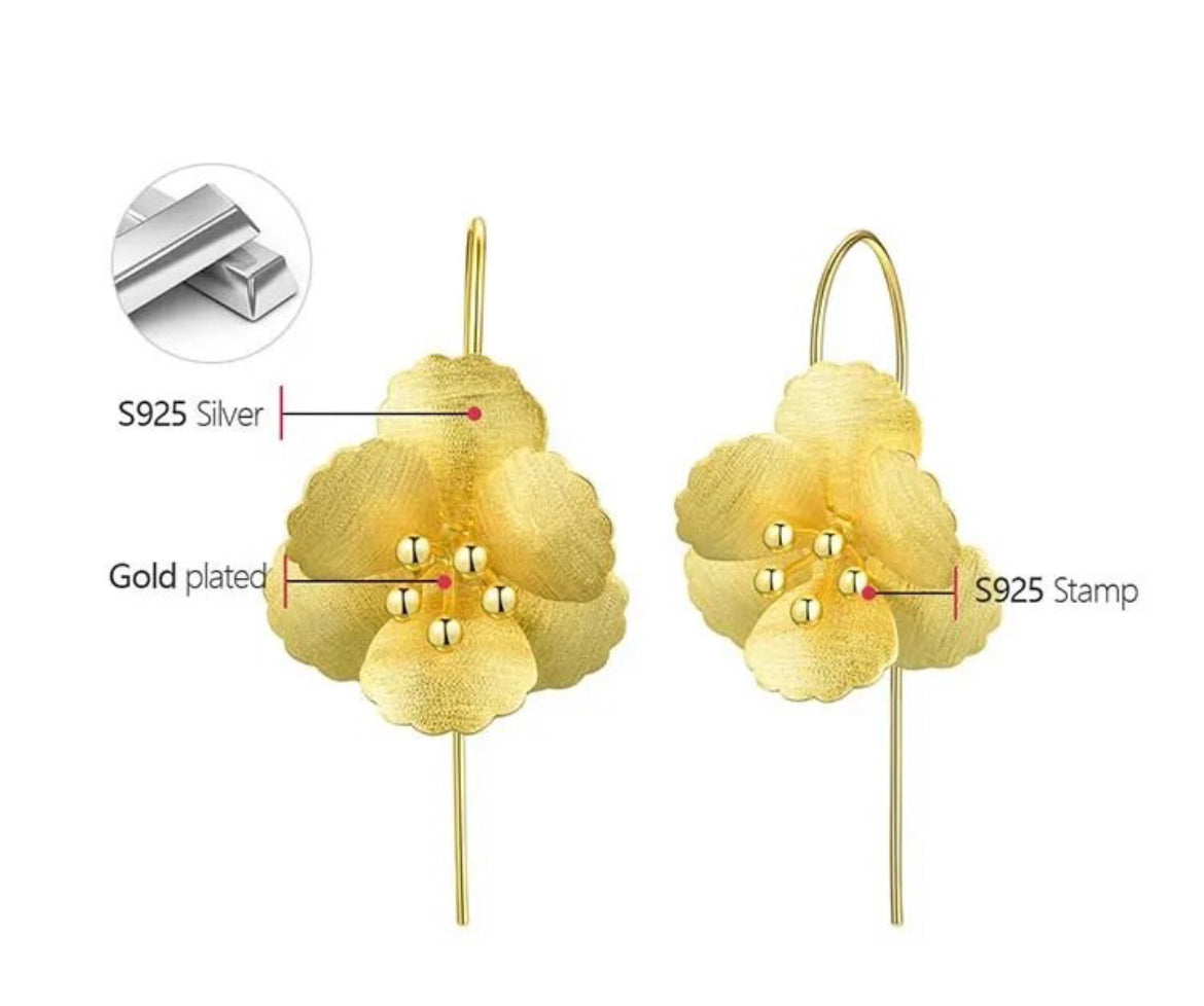 Flower Gold Drop Earrings Detail