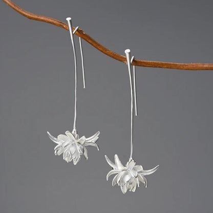 lotus dangle silver earrings