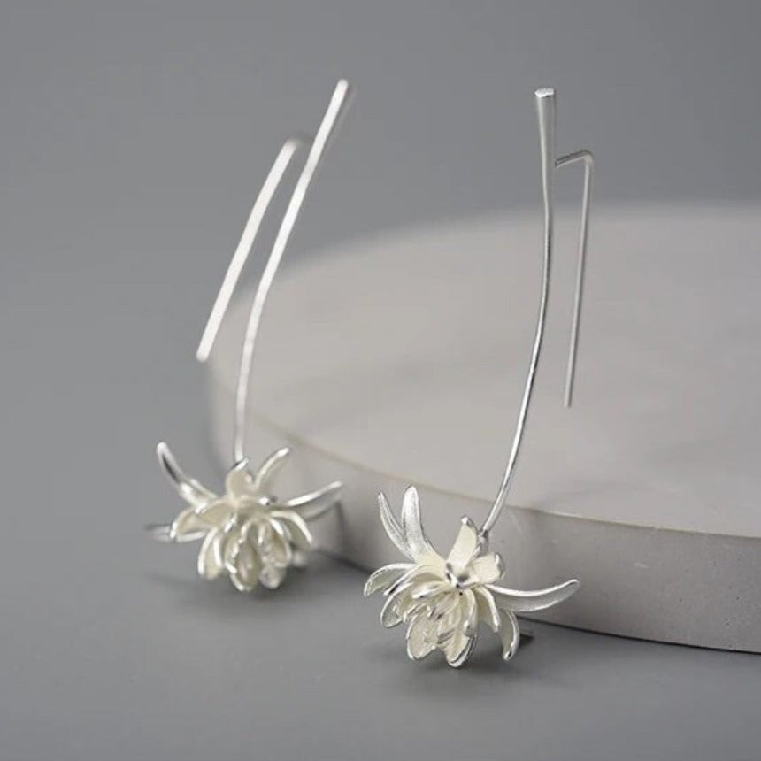 lotus dangle silver earrings