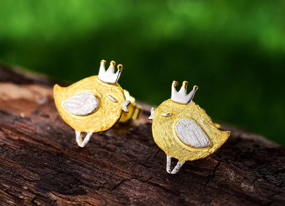 tiny birds gold earrings