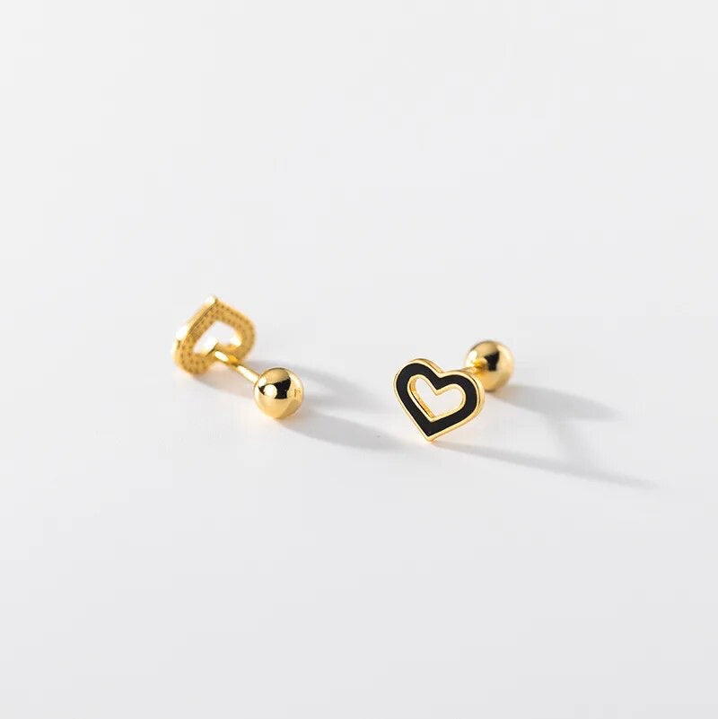 Heart stud gold earrings view