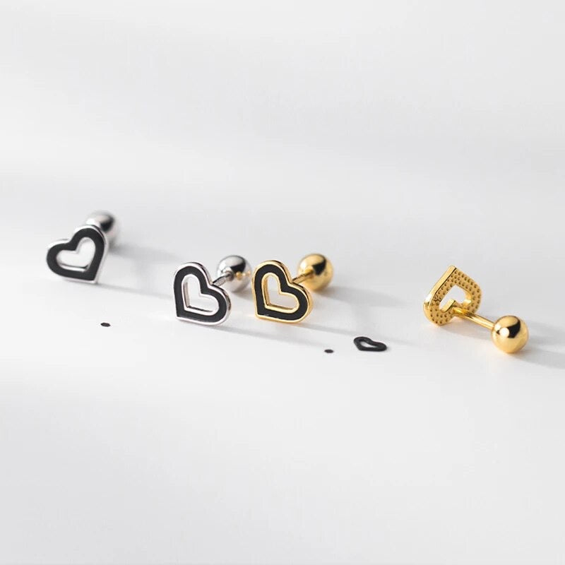 Heart stud gold and silver earrings