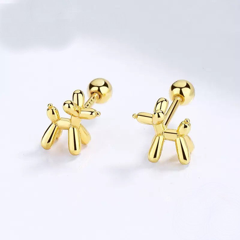 balloon dog art gold earrings