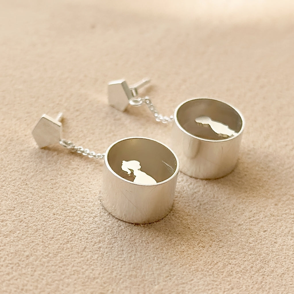 Unique handcrafted sterling silver cat lovers earrings Gift