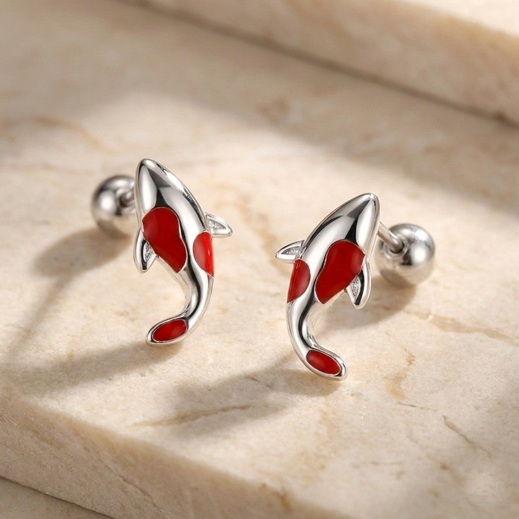 Silver fish earrings
