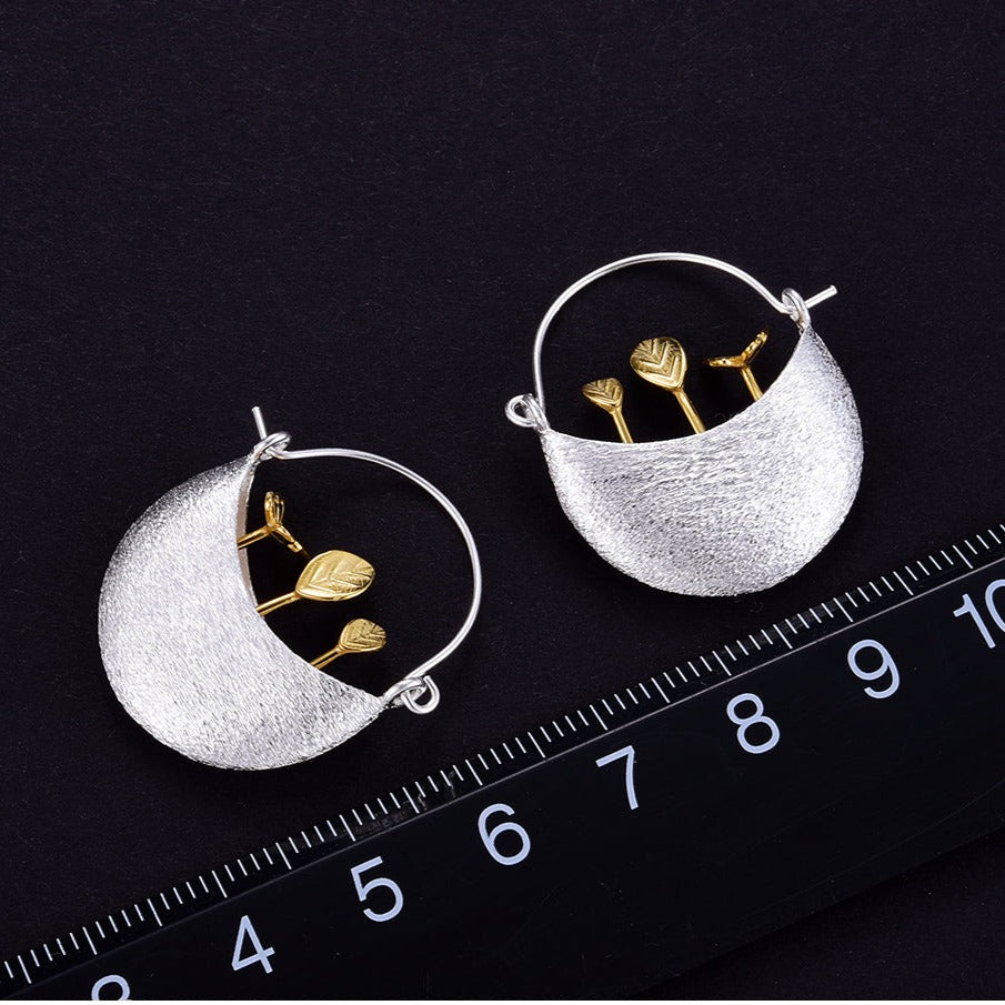 Plant Silver Geometric Earrings