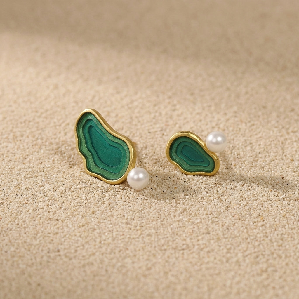 Birthday gift idea: green Lake Tahoe earrings in handcrafted gold plated sterling silver